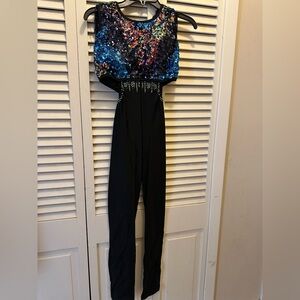 Elegant Black and Blue Sequin Jumpsuit